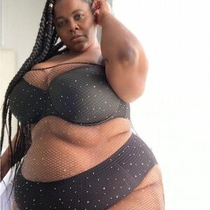 Black Fishnet Lingerie dress so skirt with diamonds, size S-3XL